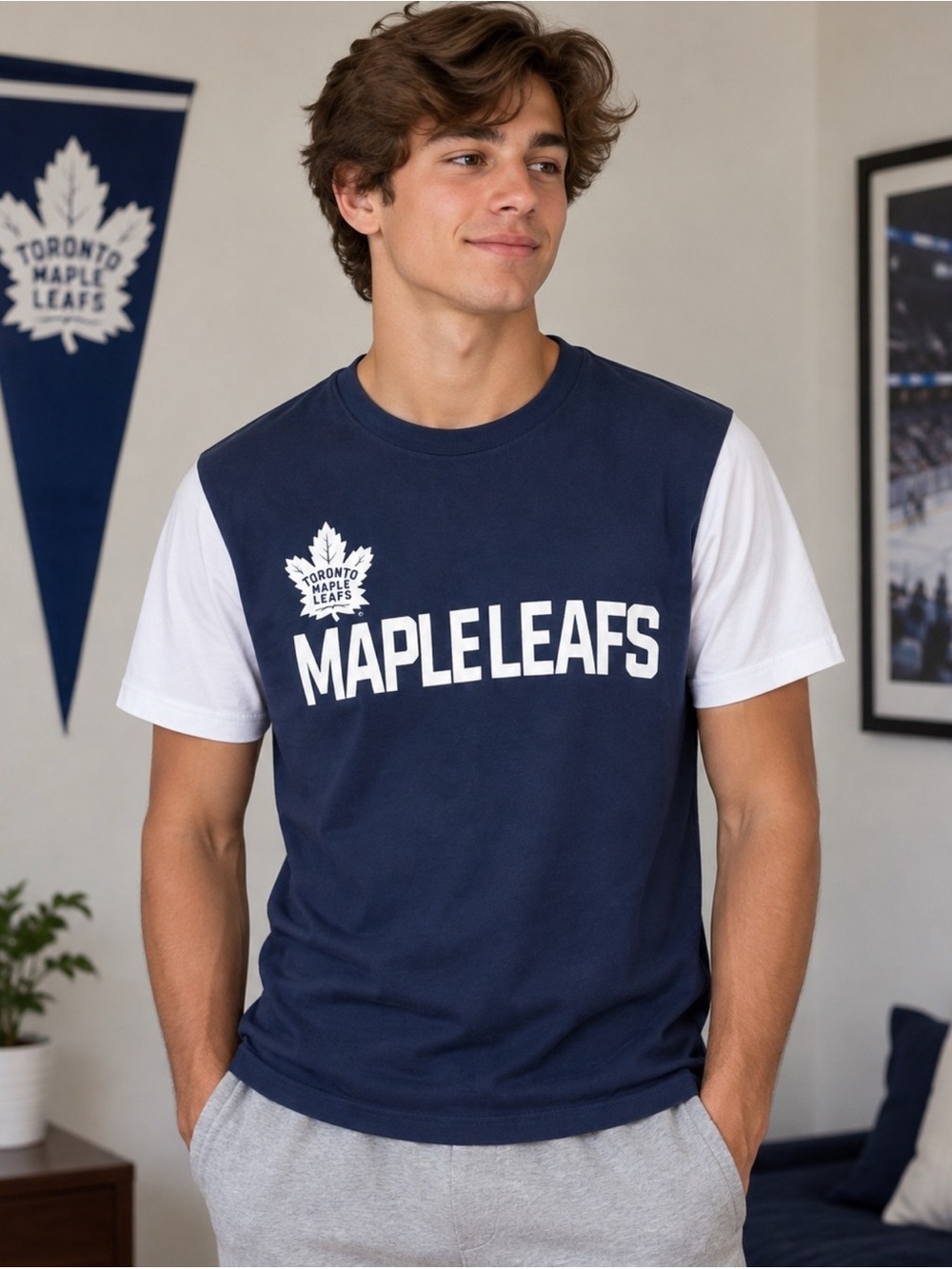 NHL Navy and White Maple Leafs Short-Sleeve Tee